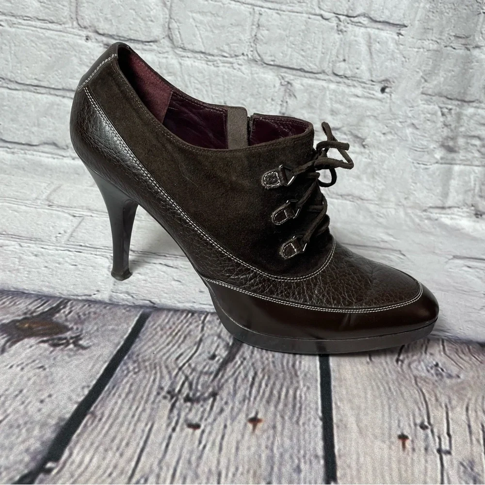 VIa Spiga High Heel Suede Leather Brown Booties Made In Italy Size 9