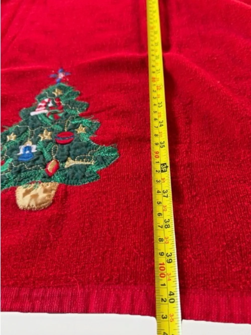 Vintage Christmas Red Towel Set Embroidered Tree Teddy Bear Hand Bath 2 Pc Lot