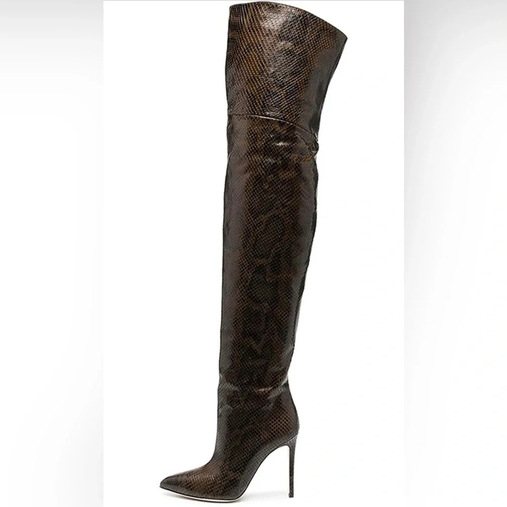 🔥 Fall Must-Have | Brown Snake Print Over-the-Knee Stiletto Boots | Size 9