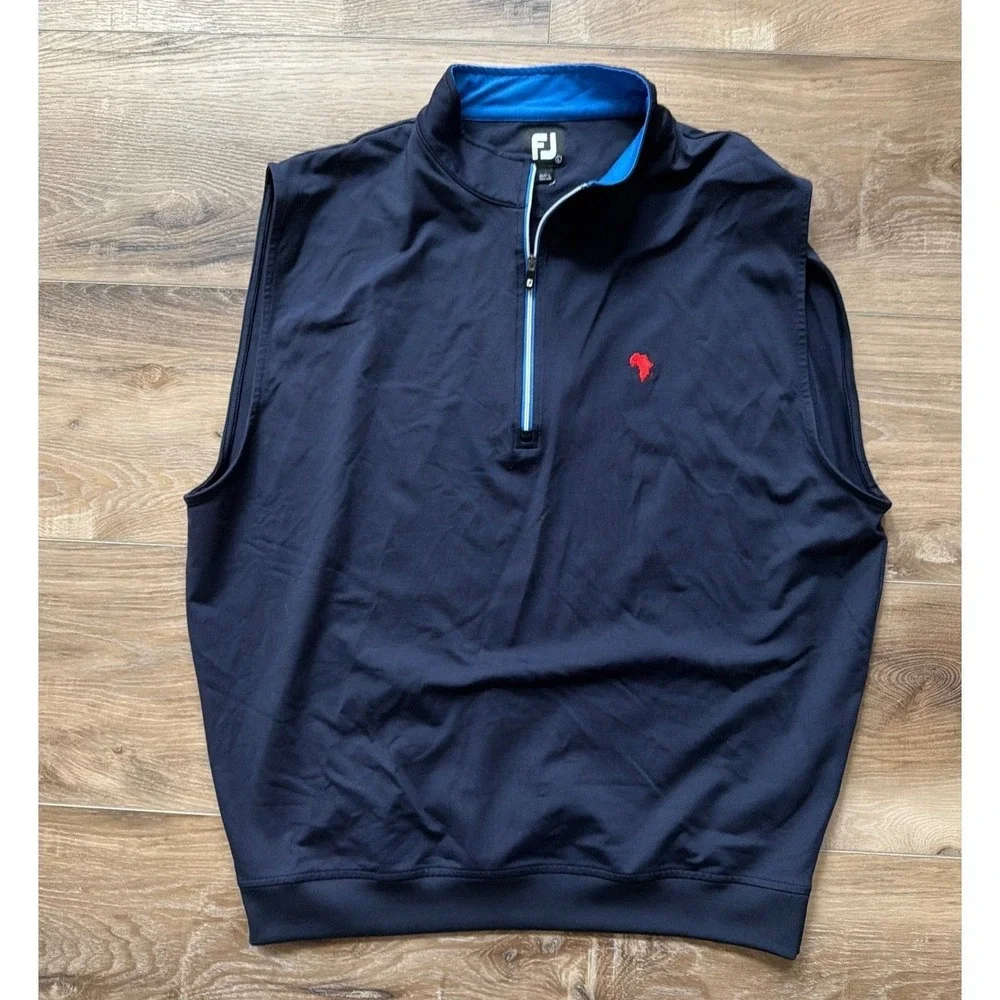 FootJoy Mens‎ Navy Blue 1/4 Zip Golf Vest Africa Logo SZ L Layering Gorpcore