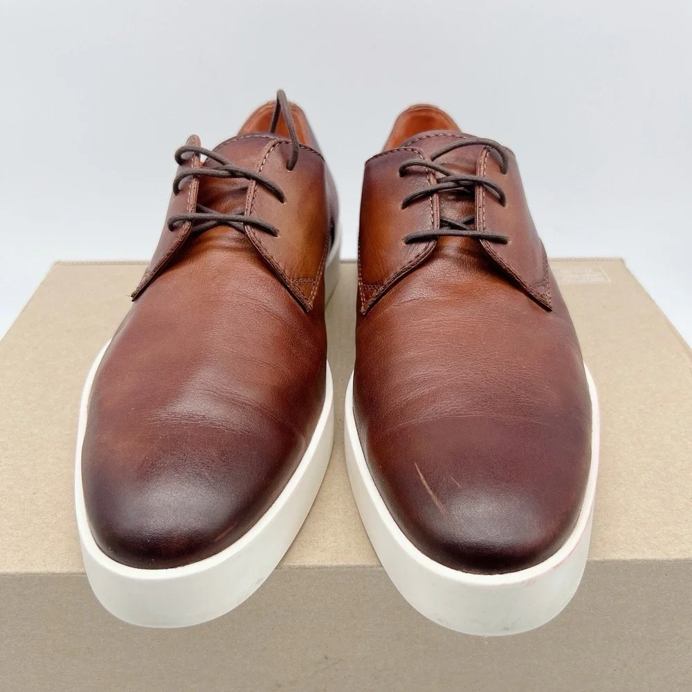 Santoni Atlantis Lace Up Plain Toe Dress Sneakers Shoes Dark Brown Leather US 8