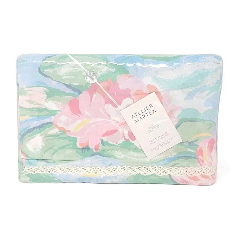 NOS Atelier Martex Claude Monet Water Lilies Twin Flat Sheet USA Cottagecore