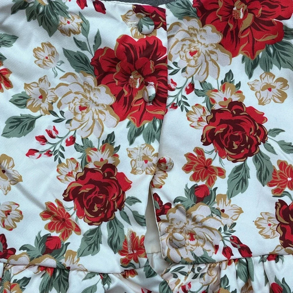 Catherine Malandrino Girls Floral Bubble Hem Dress Red‎ White Velvet Trim Size 4