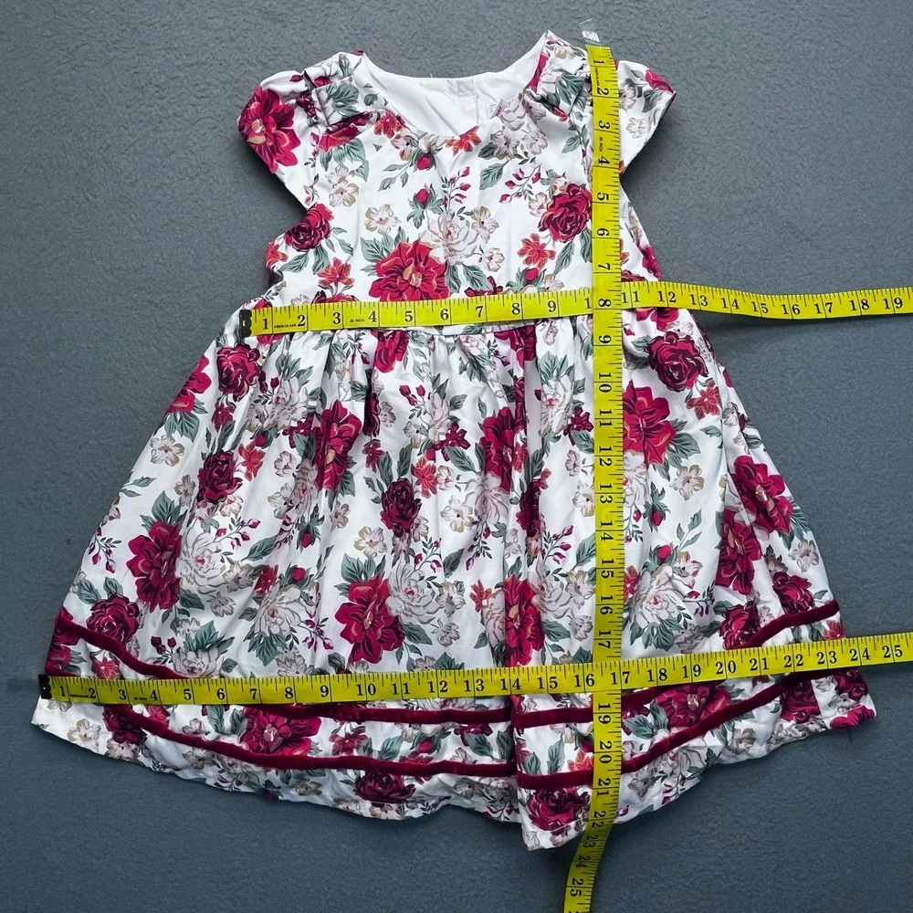 Catherine Malandrino Girls Floral Bubble Hem Dress Red‎ White Velvet Trim Size 4