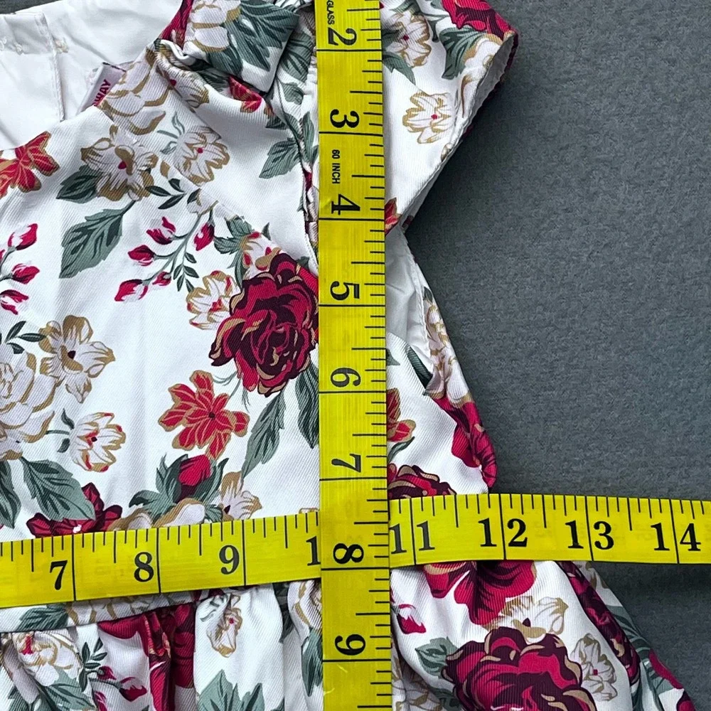 Catherine Malandrino Girls Floral Bubble Hem Dress Red‎ White Velvet Trim Size 4