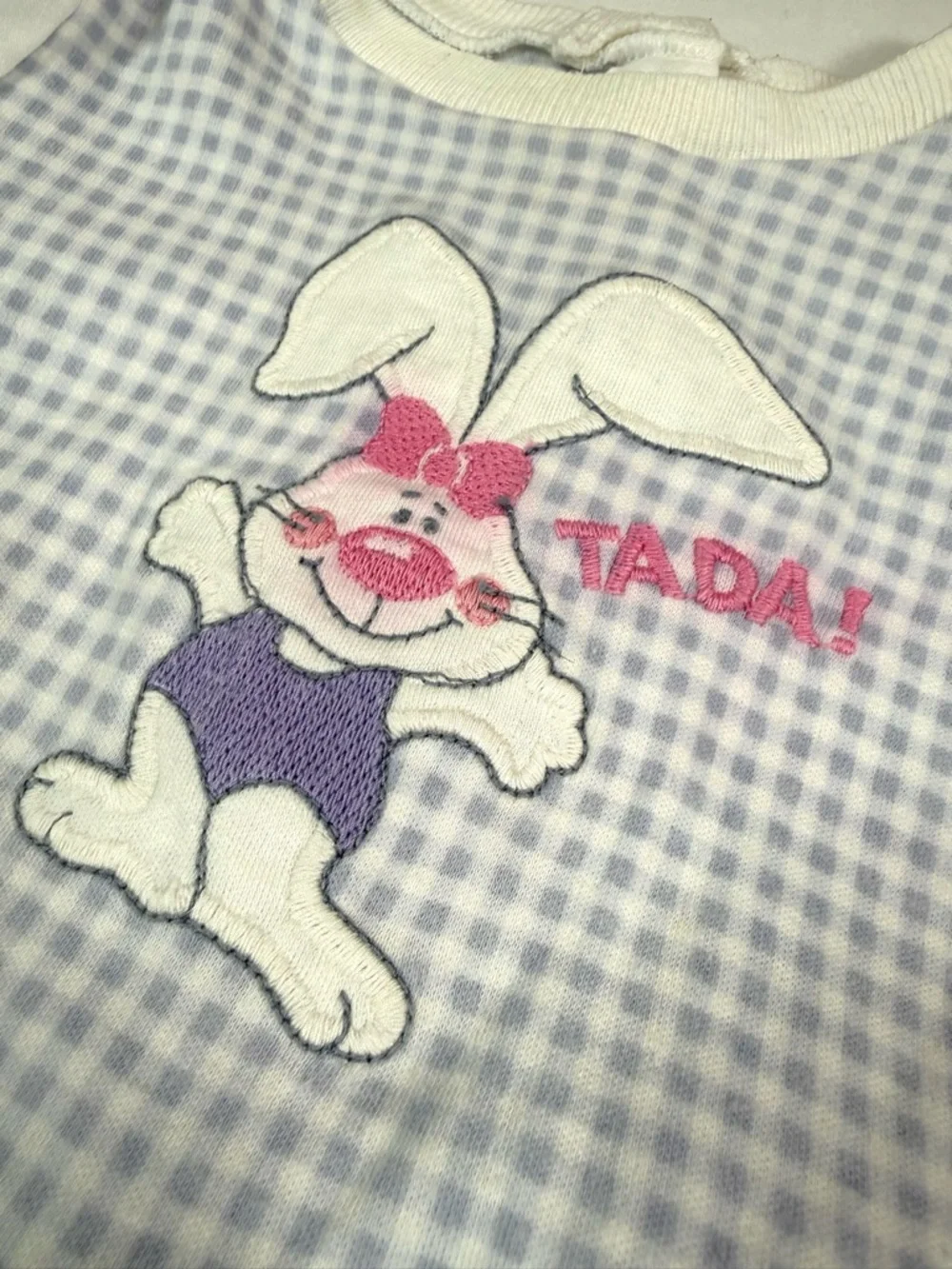 VINTAGE CARTERS Baby Girl 90s 12M Gingham Bunny Romper Eyelet‎ Lace Cottagecore