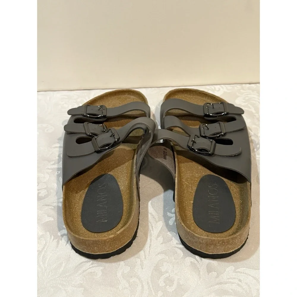 Milanos Mens‎ Miko2 Sandals Black Dark Gray Double band slip-onBuckle on strap 8