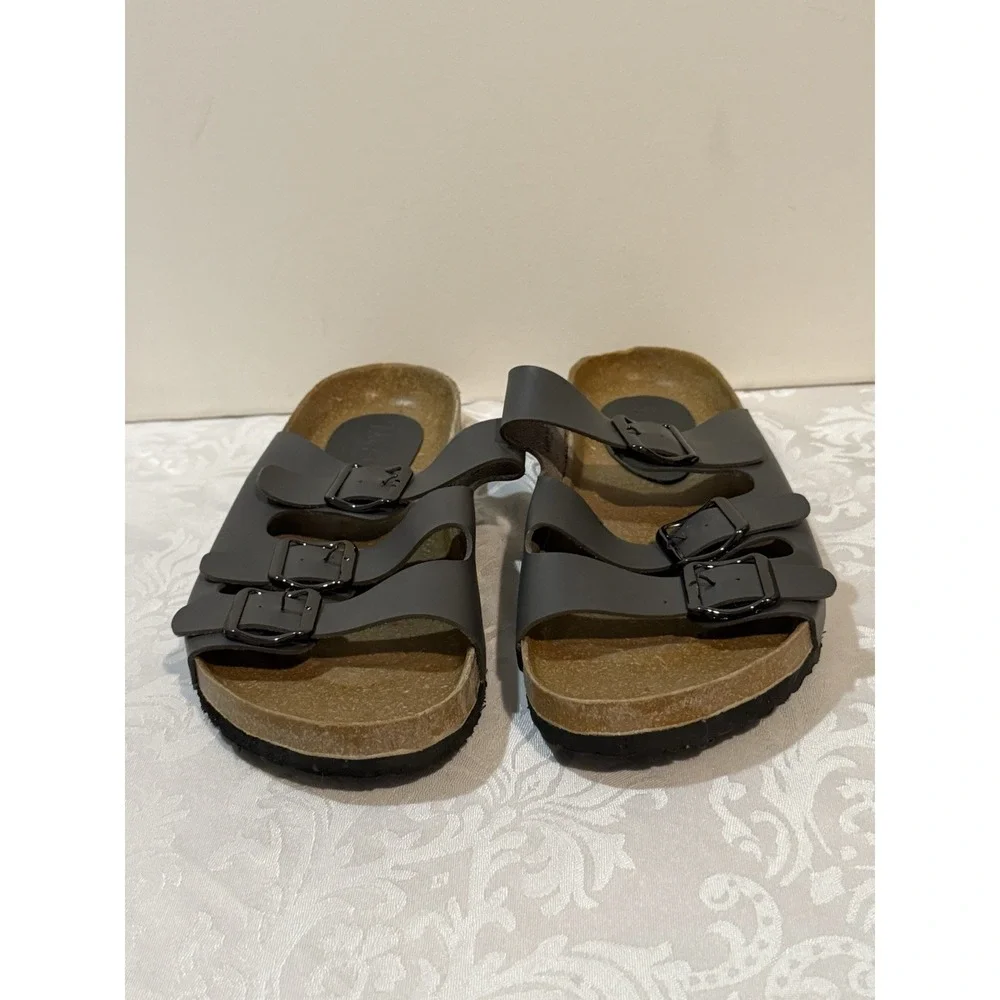 Milanos Mens‎ Miko2 Sandals Black Dark Gray Double band slip-onBuckle on strap 8