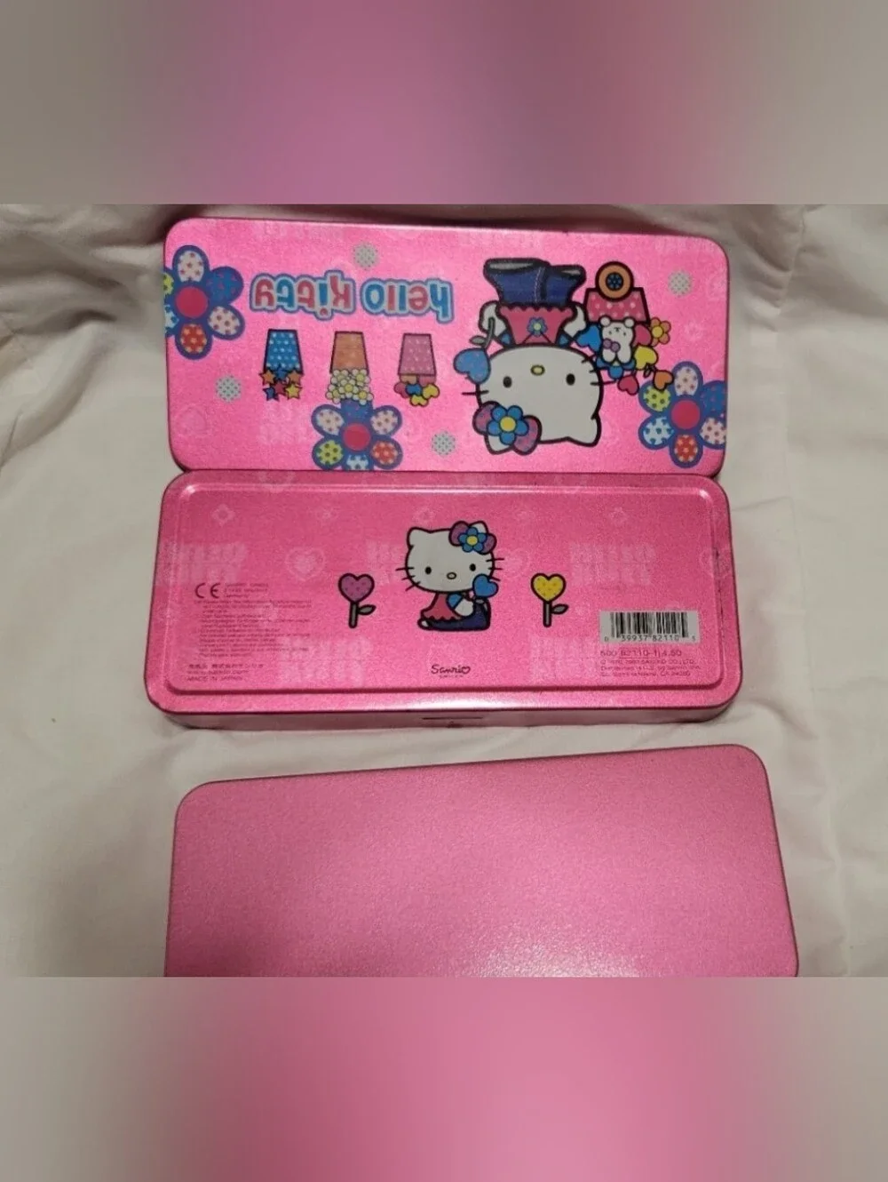 Hello Kitty Pink Floral Glitter Pencil Tin Case Retro Vintage Sanrio