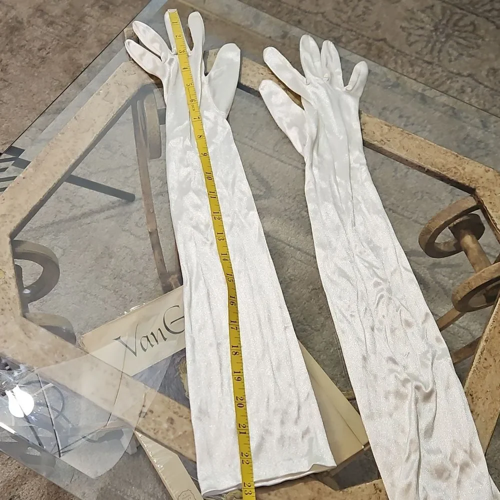 Elegant White Satiny Full Length Opera Gloves