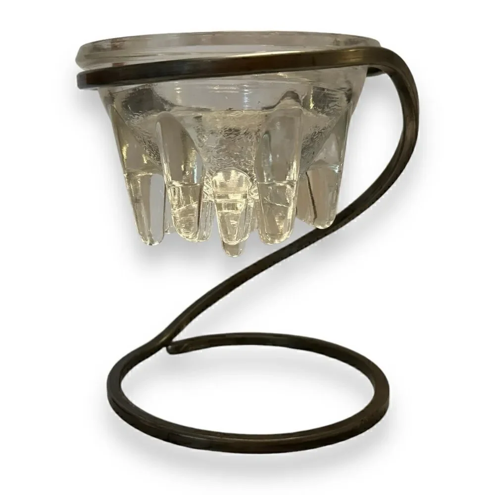 Glass Icicle Candle Holder On Metal Stand