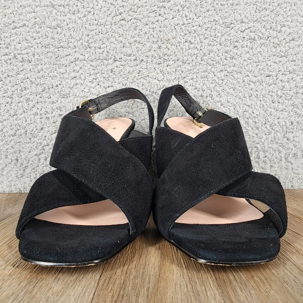 Kate‎ Spade New York Size 7 Black Suede Slingback Block Heel Dress Sandals