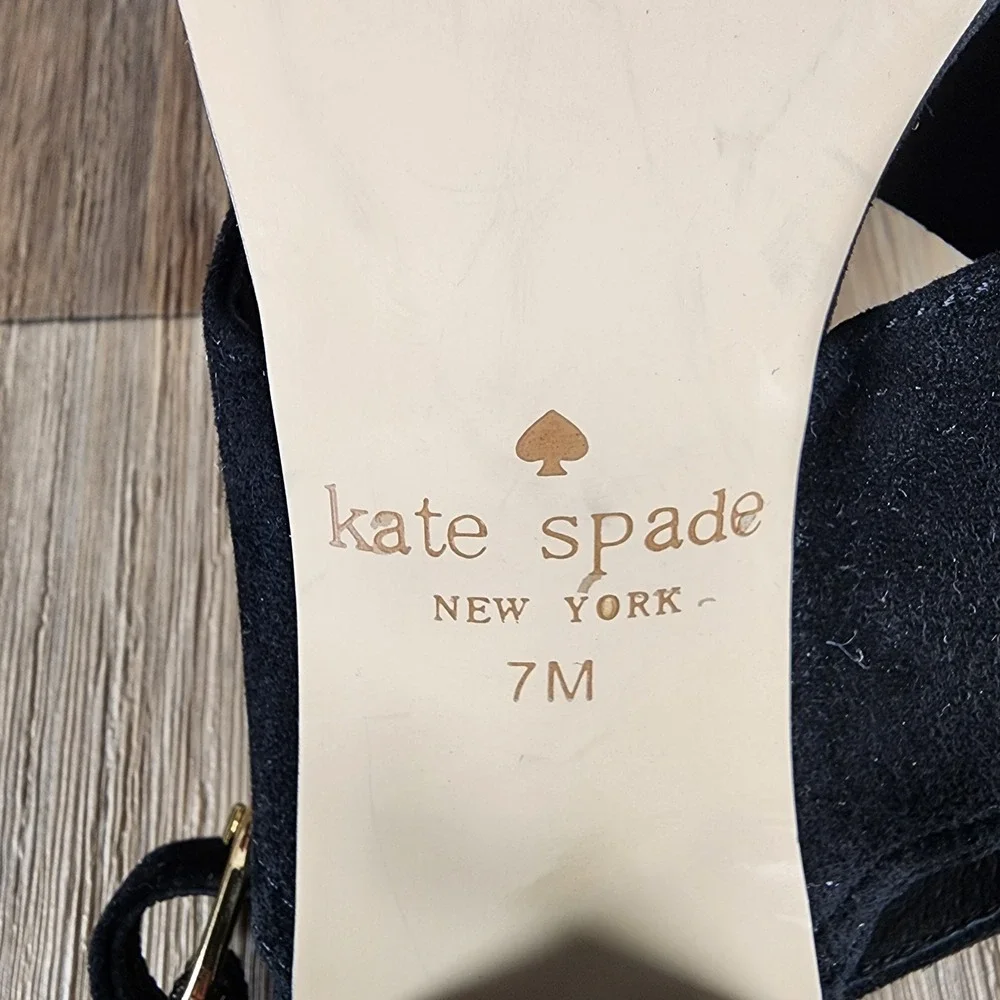 Kate‎ Spade New York Size 7 Black Suede Slingback Block Heel Dress Sandals