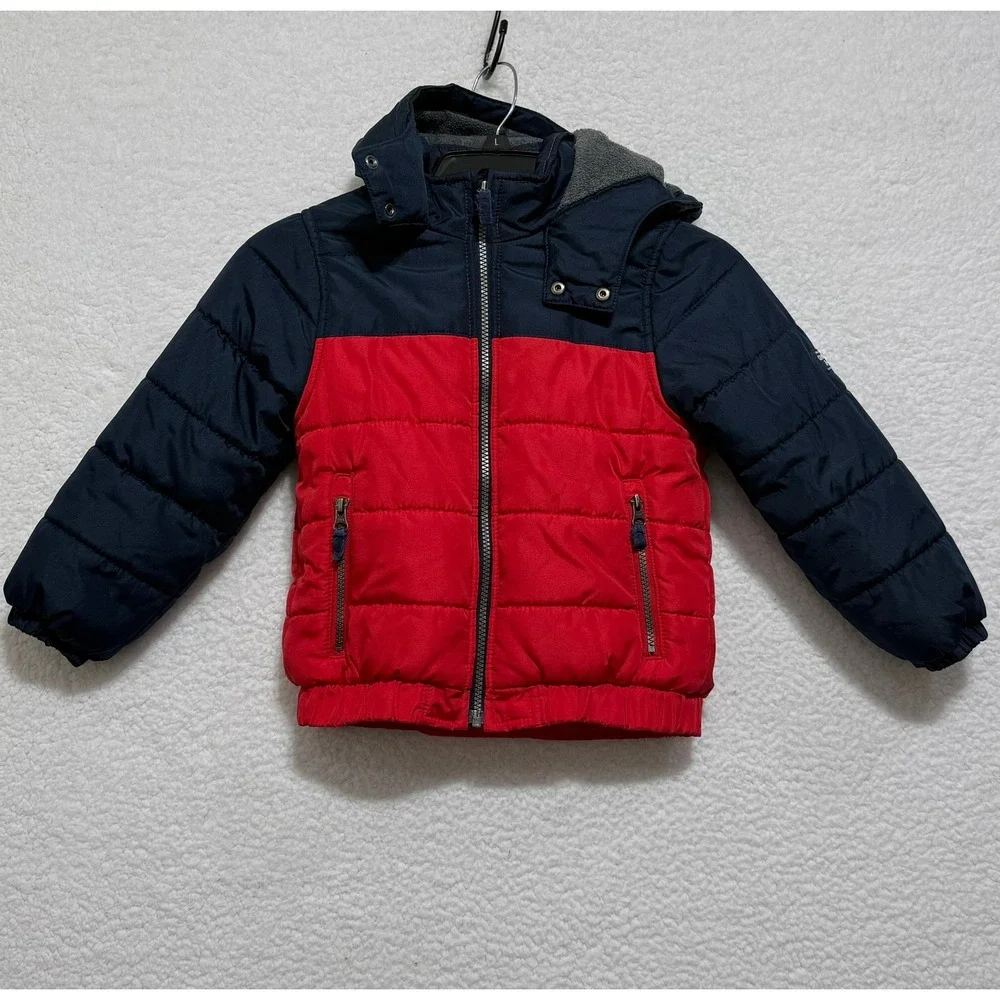OshKosh B'gosh‎ Kids Puffer Jacket Size M 5-6 Red Navy Blue Hooded