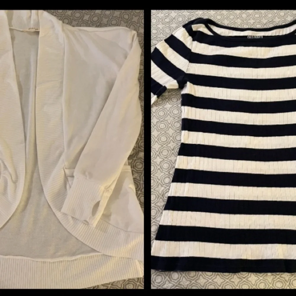 Old Navy Striped Top & Pinc Girls White Cardigan Set Kids 14 Navy White 2pc