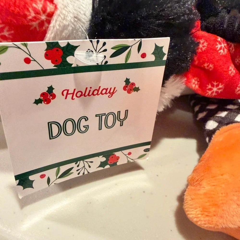 Pet Holiday Dog Toys (2) Lamb Chop & Penguin Multicolor Christmas Plush‎