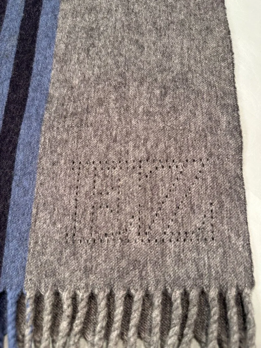 Ermenegildo Zegna Scarf Mens Italy Striped Cashmere Wool Muffler Winter Fringed