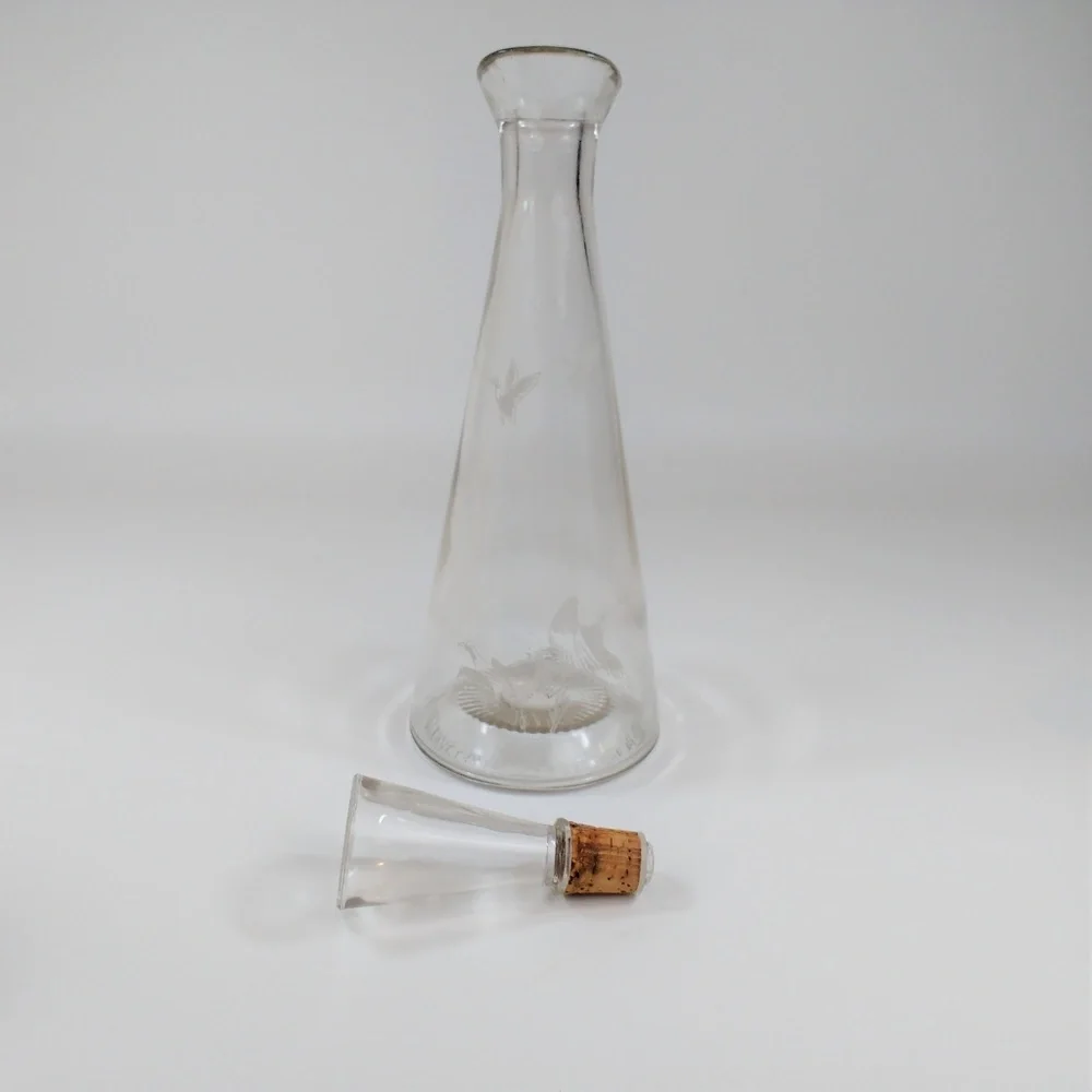 Vintage Glass Decanter with Etched Ducks
