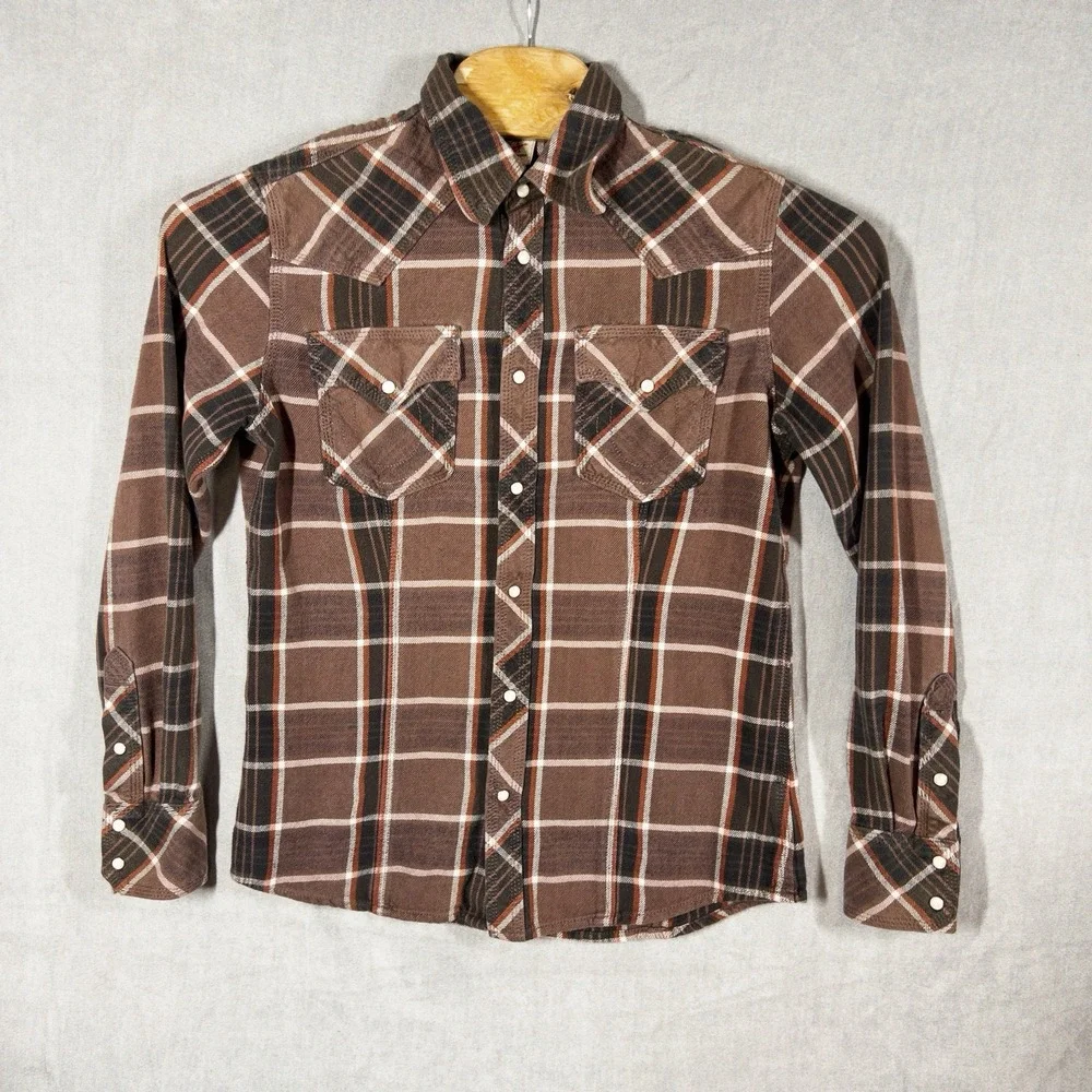 True‎ Religion Flannel Shirt Mens XL Blue Plaid Pearl Snap Western Long Sleeve