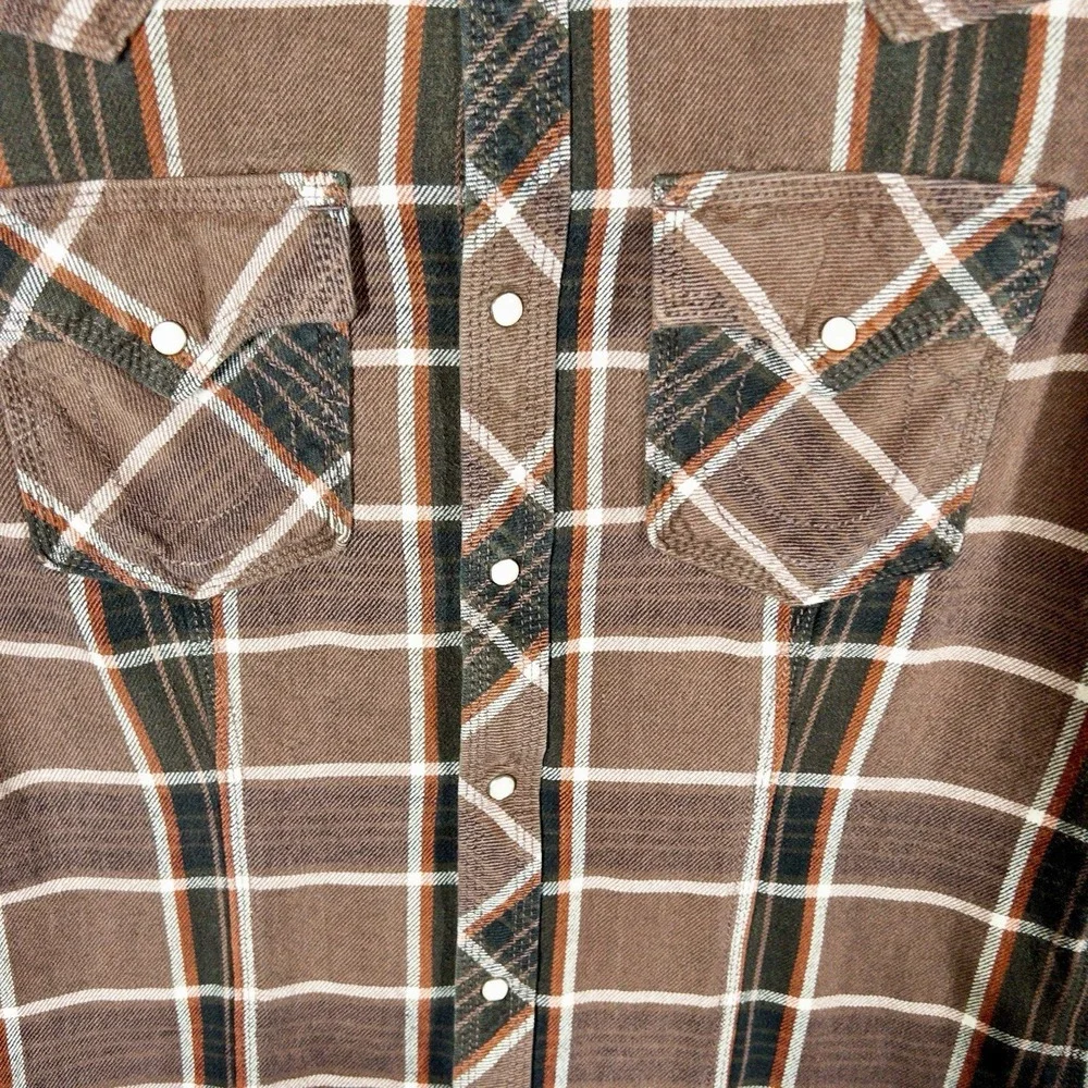 True‎ Religion Flannel Shirt Mens XL Blue Plaid Pearl Snap Western Long Sleeve