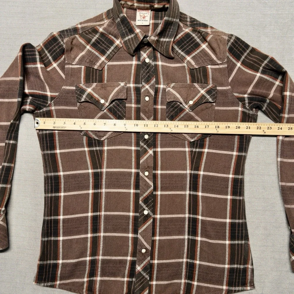 True‎ Religion Flannel Shirt Mens XL Blue Plaid Pearl Snap Western Long Sleeve