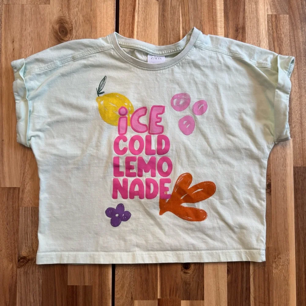Zara‎ Kids Ice Cold Lemonade Graphic T-Shirt Mint Green Size 8-9 130cm