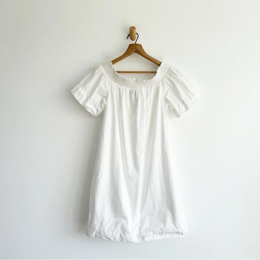 J. Crew Smocked Off Shoulder Cotton Poplin Dress White Size 4