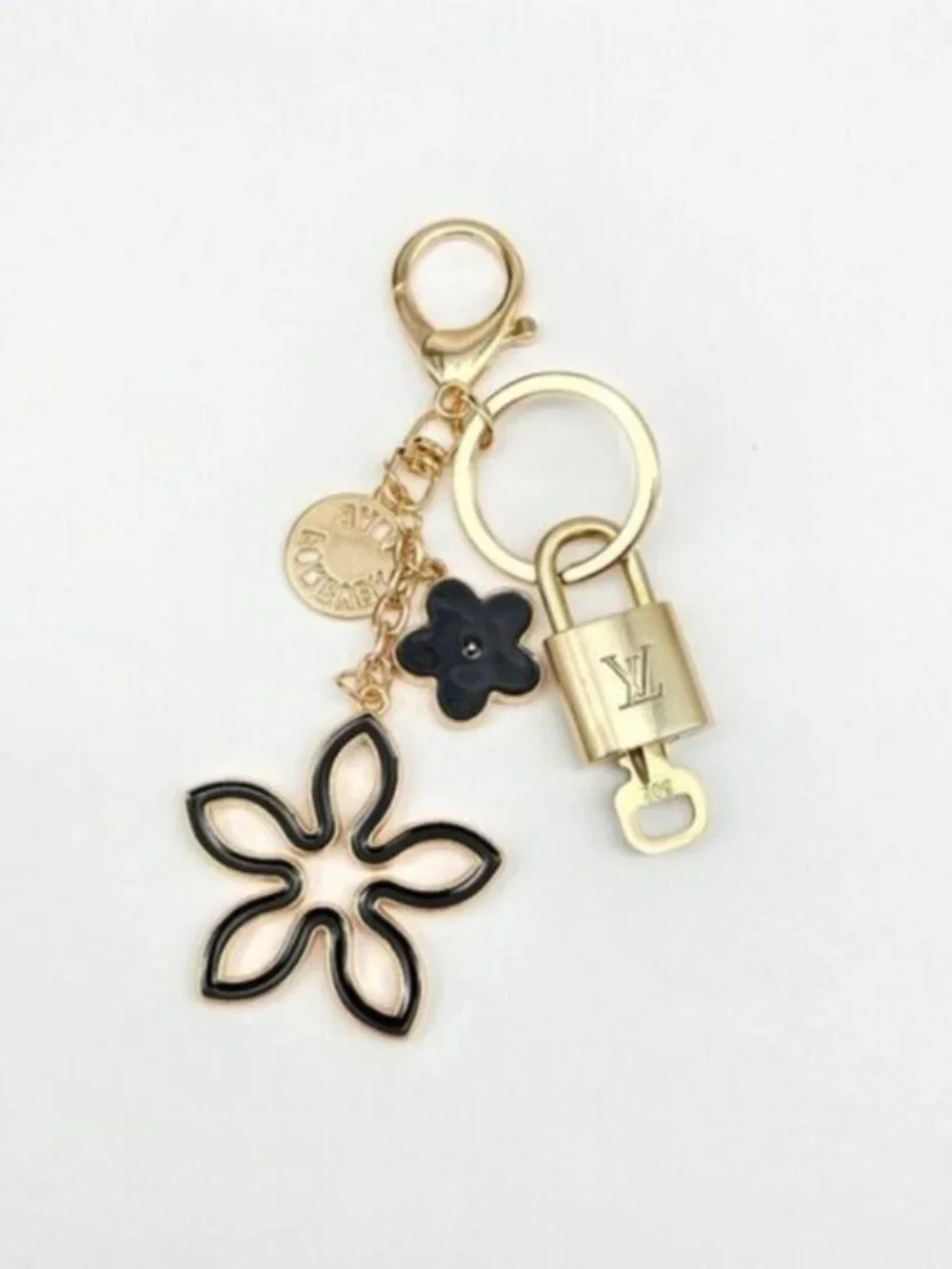 Authentic Louis Vuitton Gold Padlock 🔑 Unbranded Clover Keychain Bag Charm LV