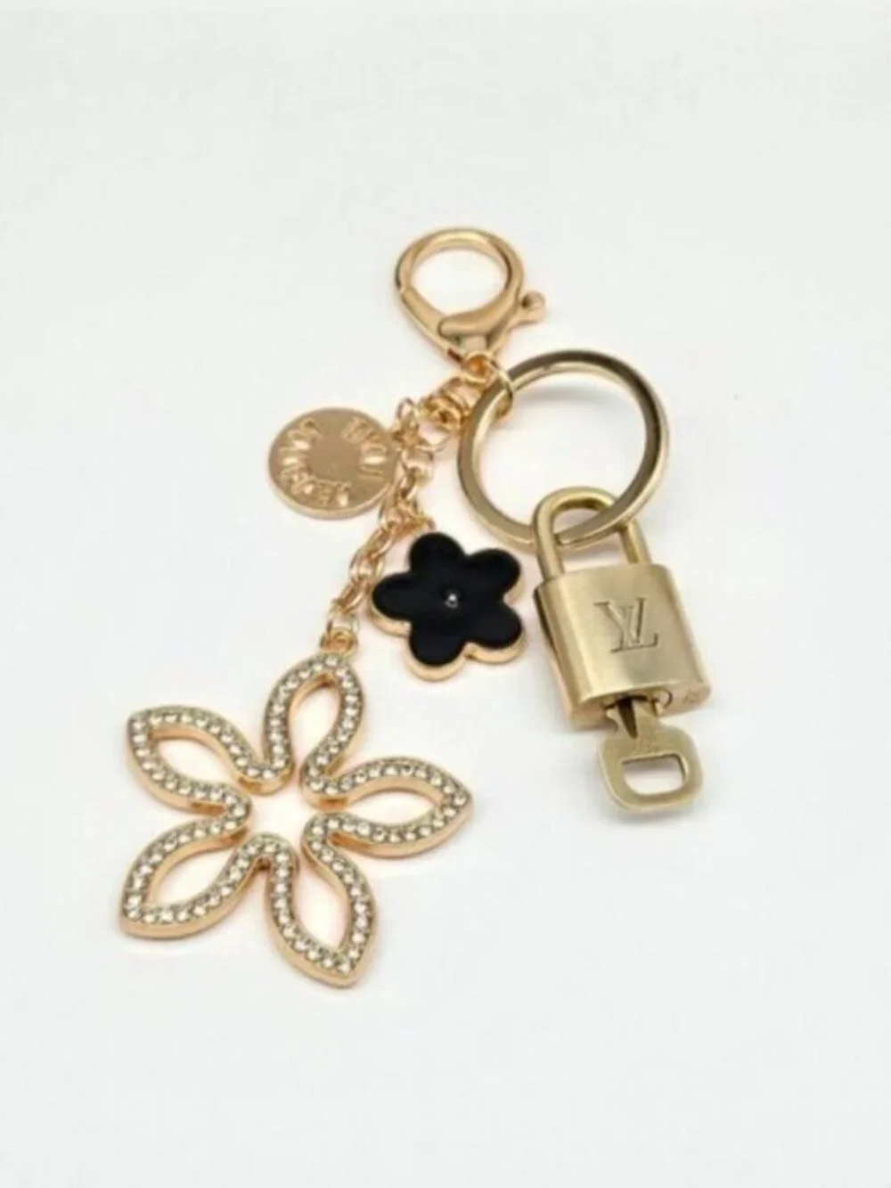 Authentic Louis Vuitton Gold Padlock 🔑 Unbranded Clover Keychain Bag Charm LV