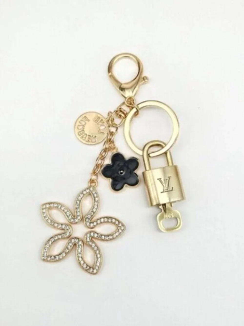 Authentic Louis Vuitton Gold Padlock 🔑 Unbranded Clover Keychain Bag Charm LV