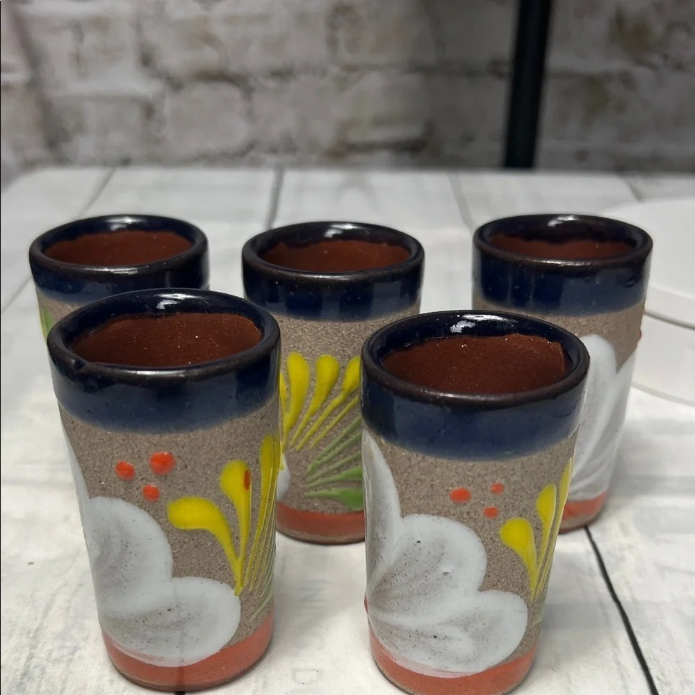 🌵 Set of 5 Hand-Painted Mexican Shot Glasses – Hecho en Mexico Pottery