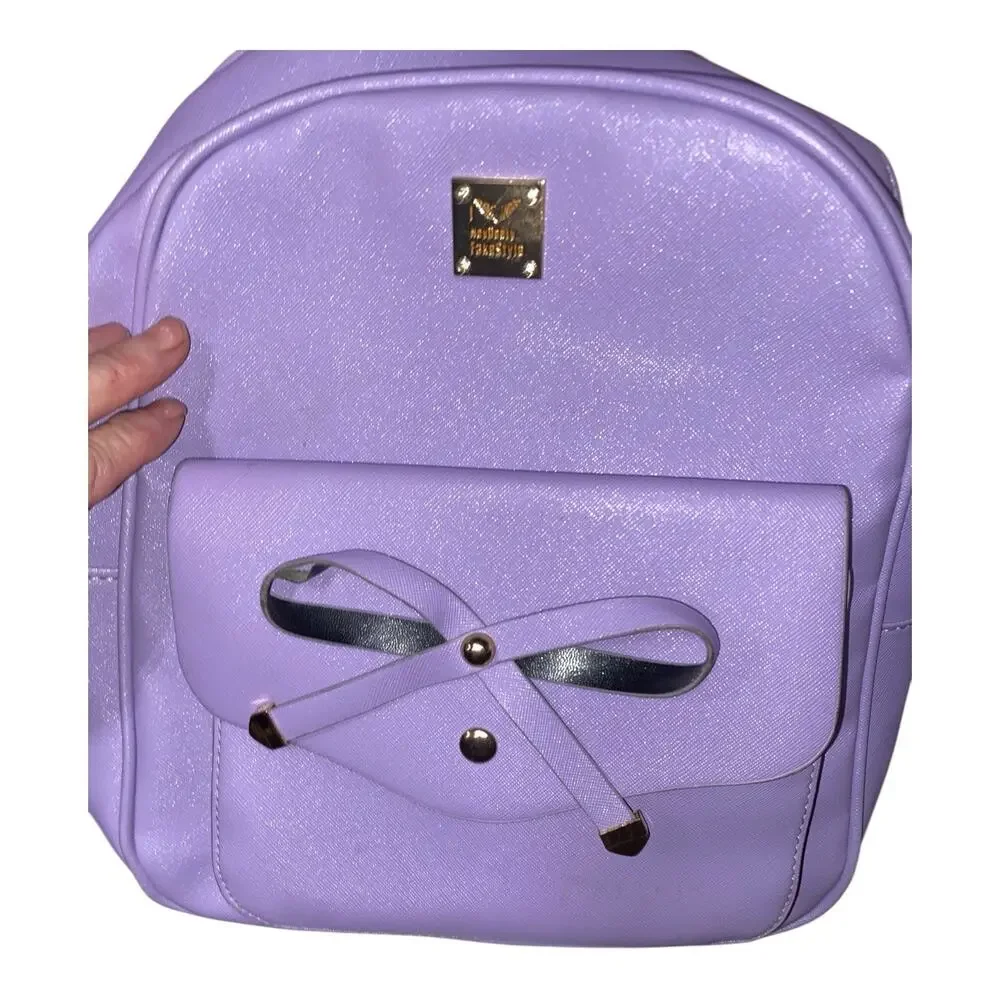 Lavender Backpack W/Decorative Bow & 4 Pockets  Size H 11