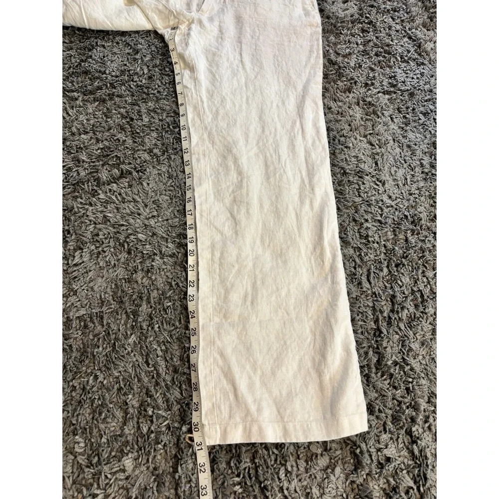 H&M Men's Pants 100% Linen White Beach Resort Sz 35x31 Pockets Comfort