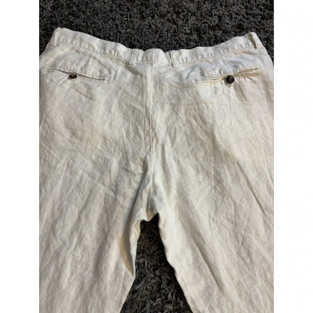 H&M Men's Pants 100% Linen White Beach Resort Sz 35x31 Pockets Comfort