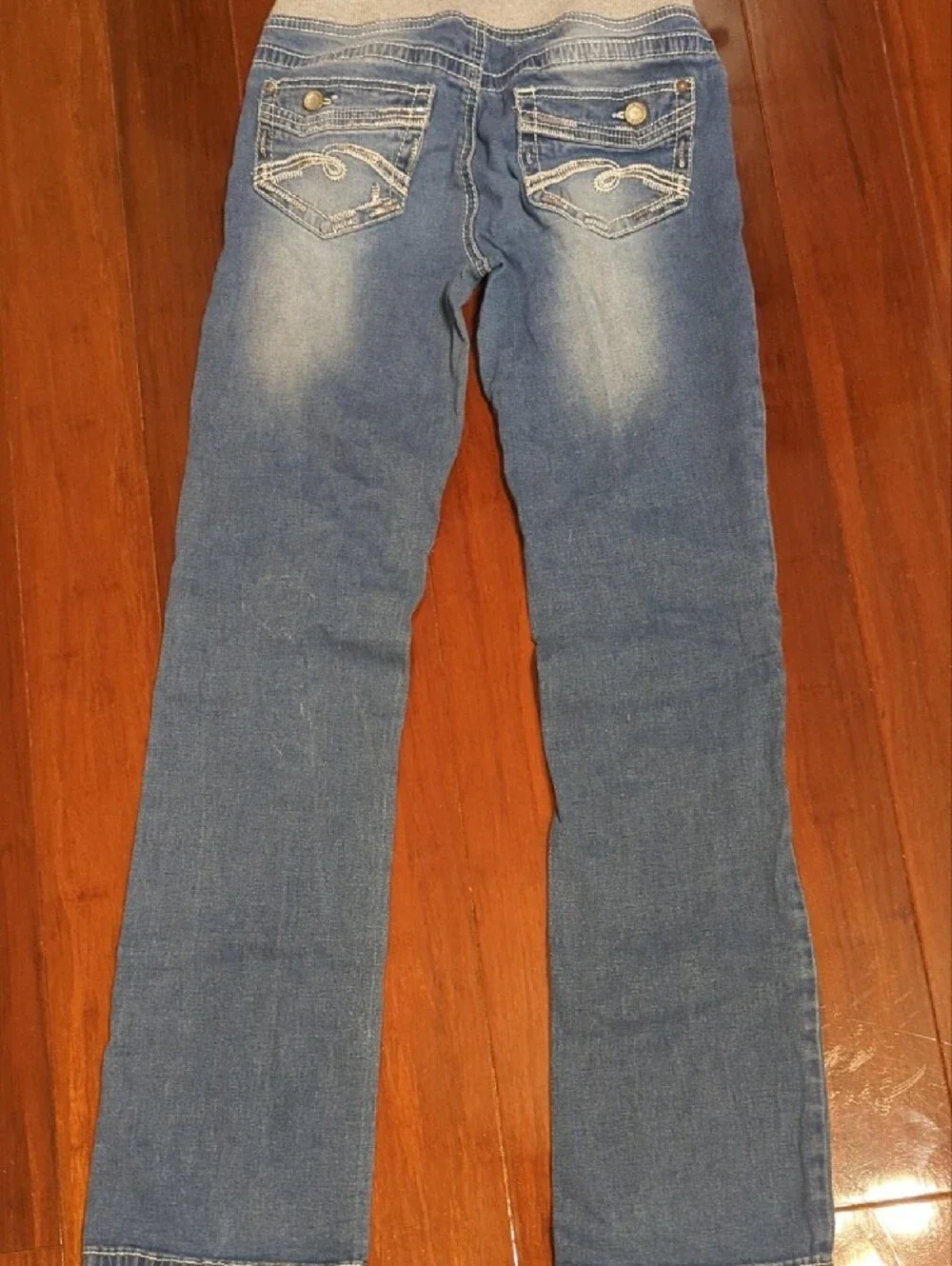 Justice Light Blue Denim Jeans with Gray Waistband