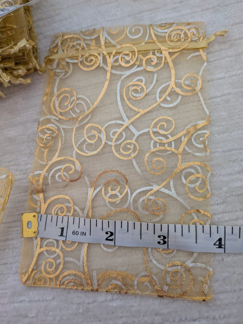 Gold Organza Drawstring Bags - Qty 50 Swirl Pattern