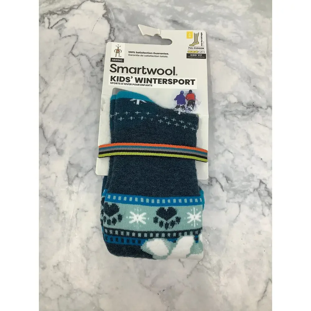 Smartwool Kids Large Wintersport Polar Bear Twilight Blue O.T.C Socks  M30-27