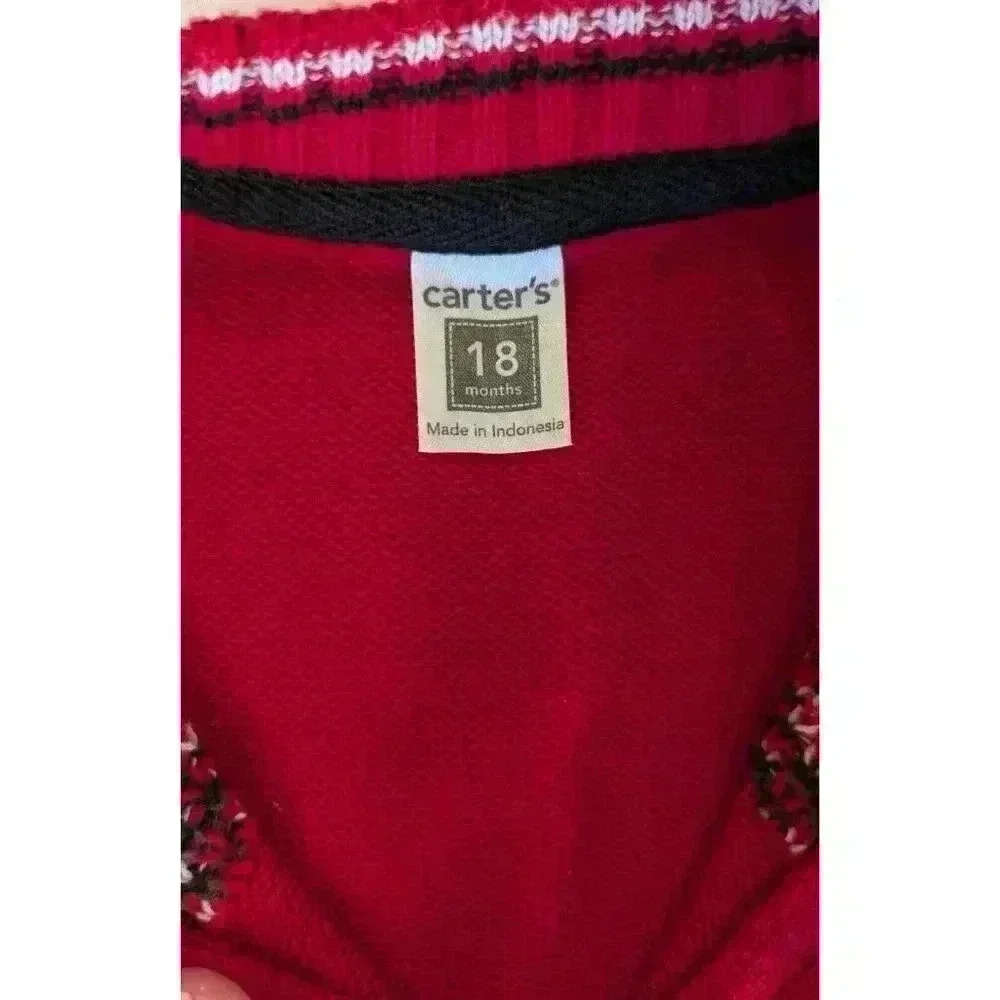Vintage 18M Boy's Carter's Red & Gray Knit Zip Up Cardigan