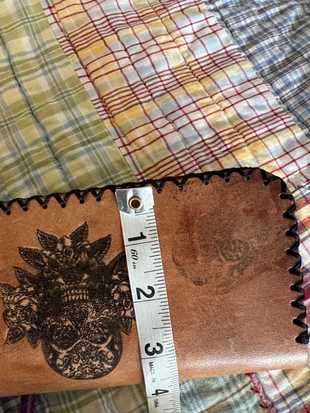 By Bodzi Handcrafted Brown Leather Clutch Wallet Owl Skull Rose