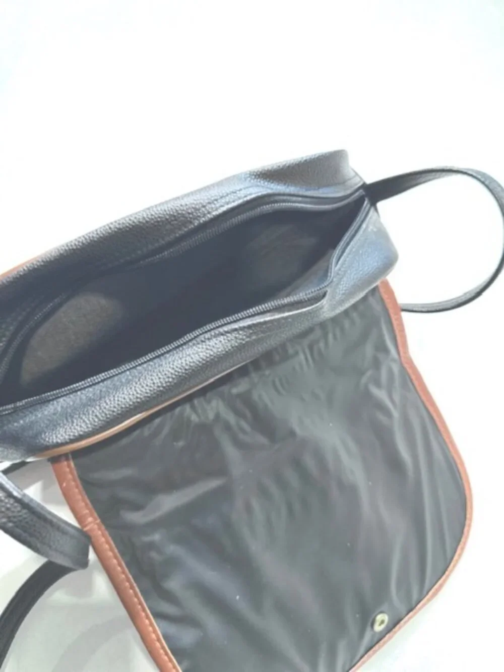 Guy Laroche Paris Crossbody Handbag Snap Flap Pebbled Leather Black and Brown