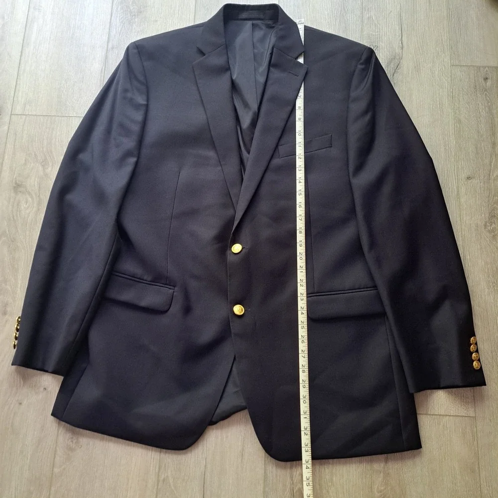 Lauren Ralph Lauren Blazer Mens 44L Navy Wool Gold Button Sport Coat Jacket