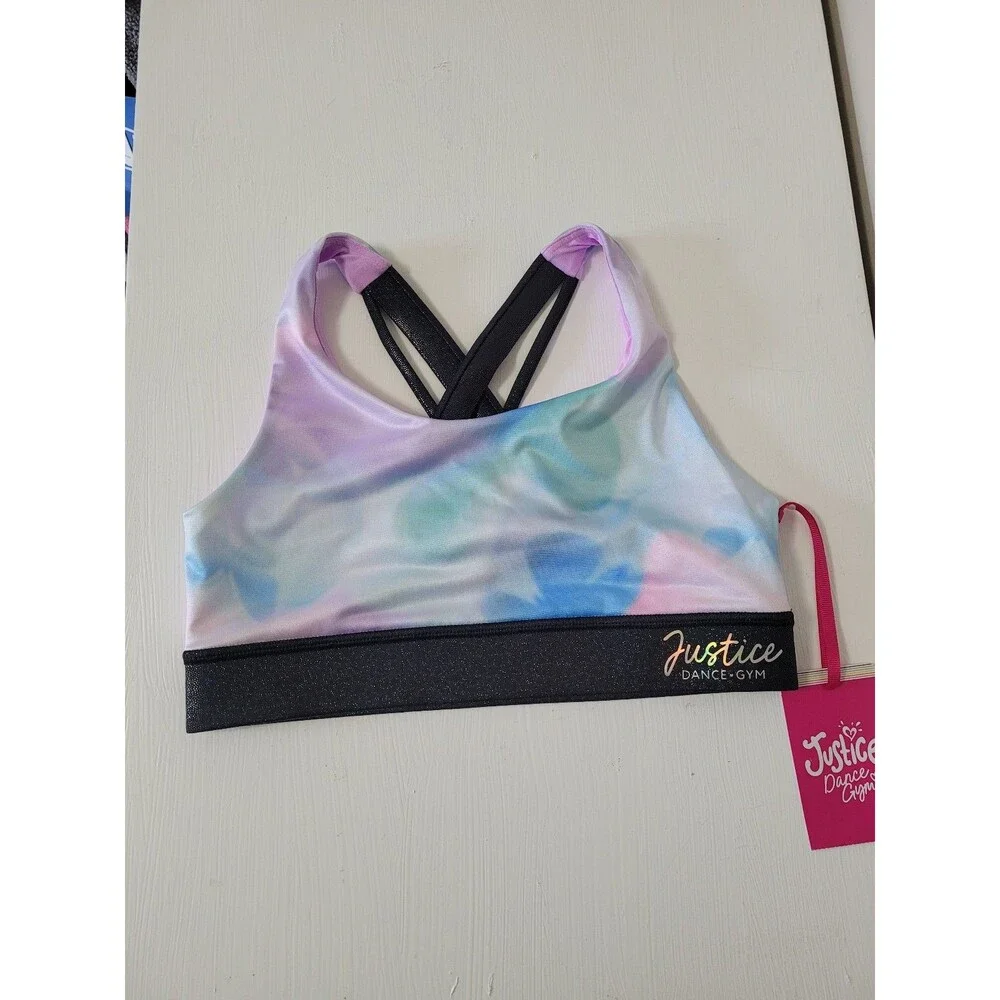 NEW Justice Strappy Back Sports Bra Butterfly Print Girls Medium 10