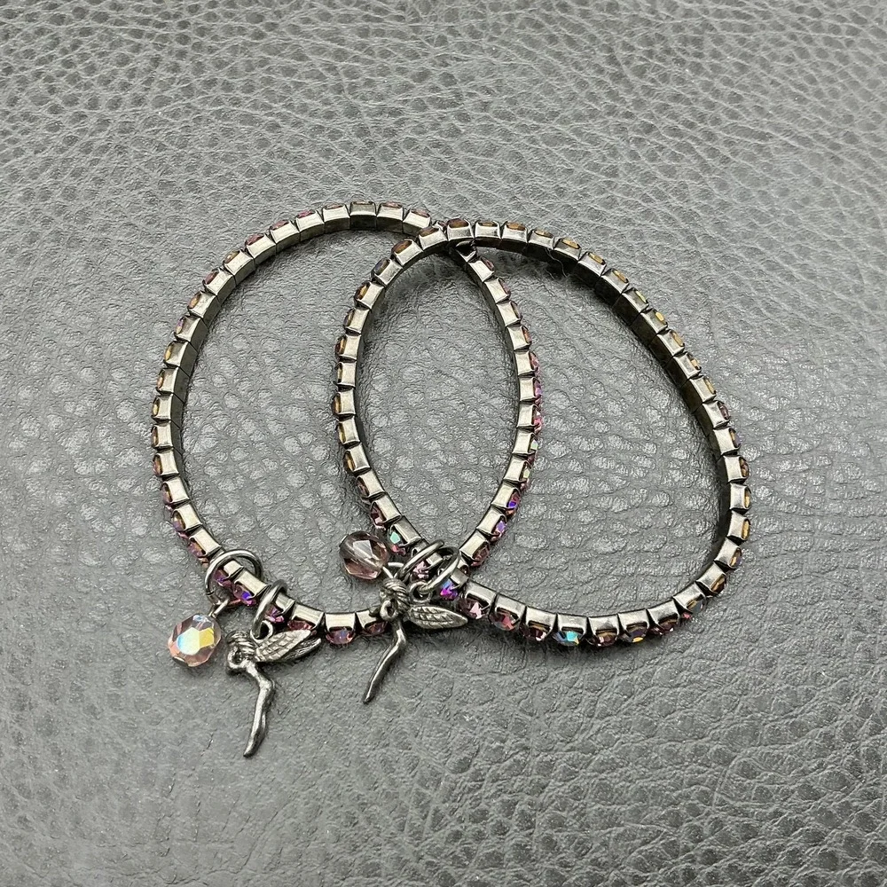 Purple Crystal Angel Fairy Charm Tennis Bracelet Set Of 2 Womens 6.5 In Jewelry
