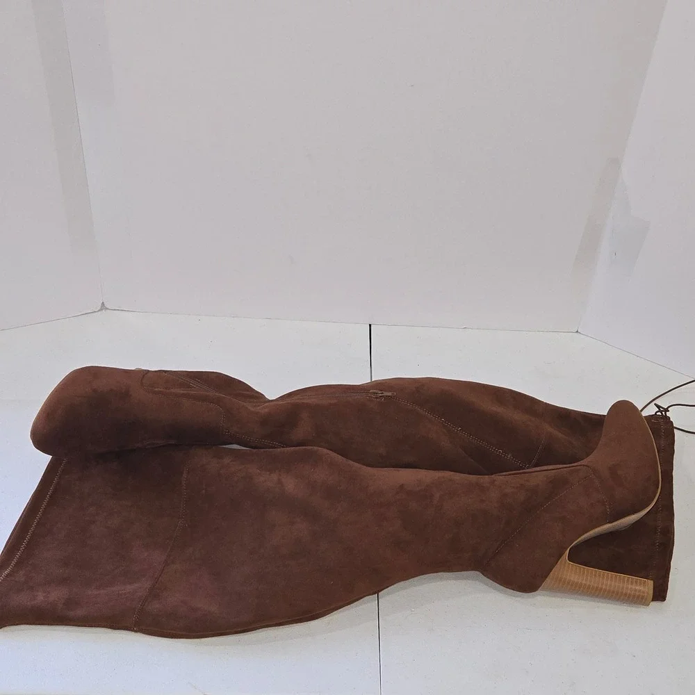 Justfab Brown Faux Suede Over The Knee Boots Block Heel Pointed Toe 8M