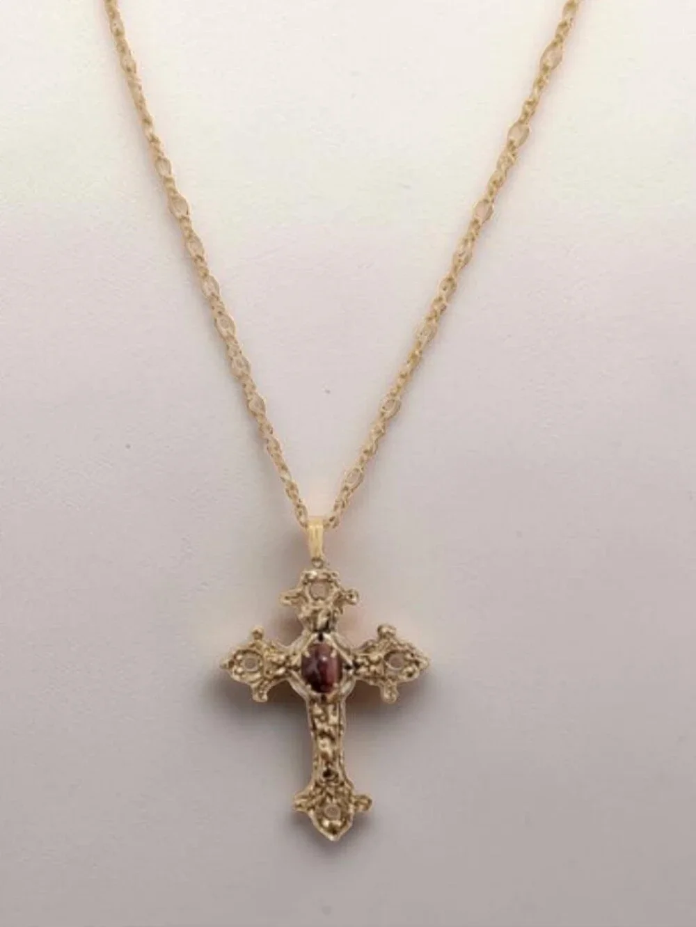 TRUE VINTAGE Renaissance Cross Necklace Heavy Gold Tigers Eye Christian
