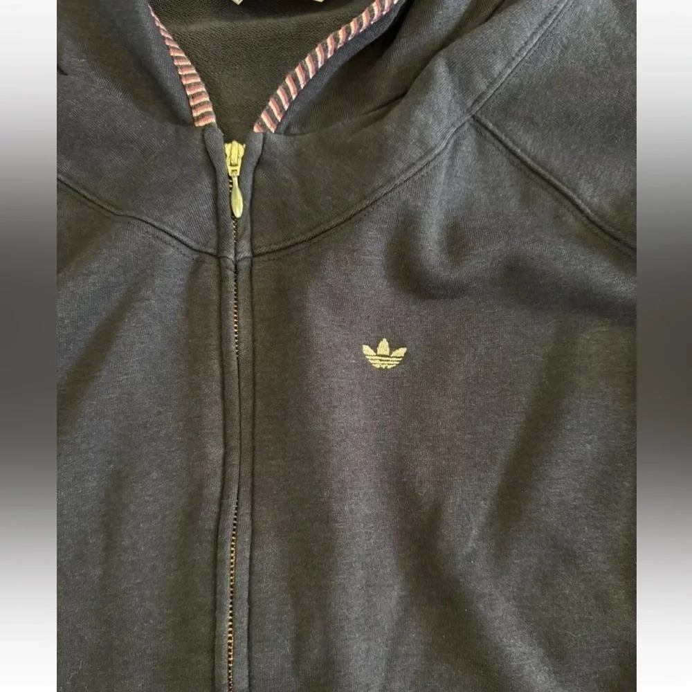 Adidas Girls Jacket Medium Black 3/4 Sleeve Red Gold Stripe Hood Bamboo Cotton