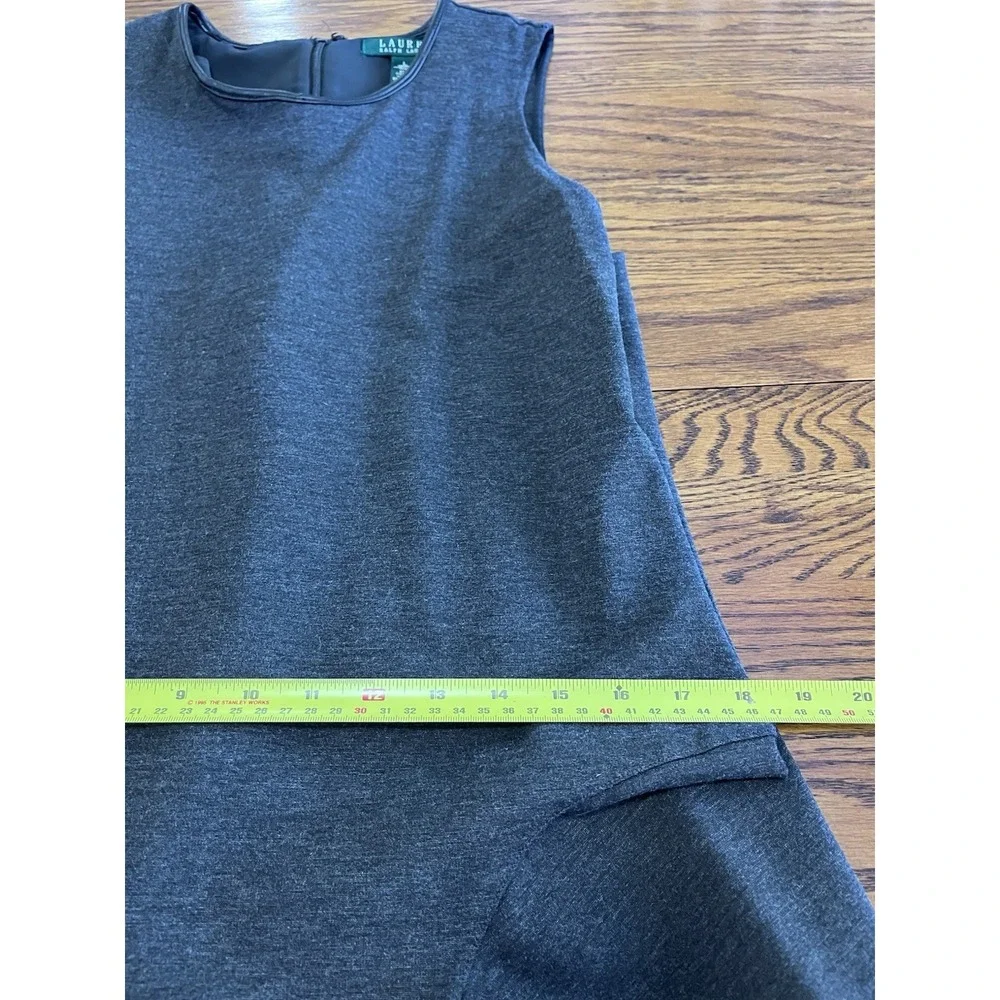 Lauren Ralph‎ Lauren Lg Dark Gray Sleeveless Fit Flare Flounce Ponte Knit Dress