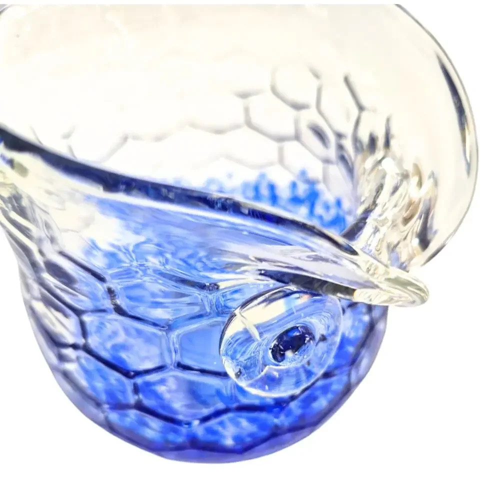 Vintage Blown Glass Owl Cobalt Blue Splatter Jar Vase Candle Holder Boho Cottage