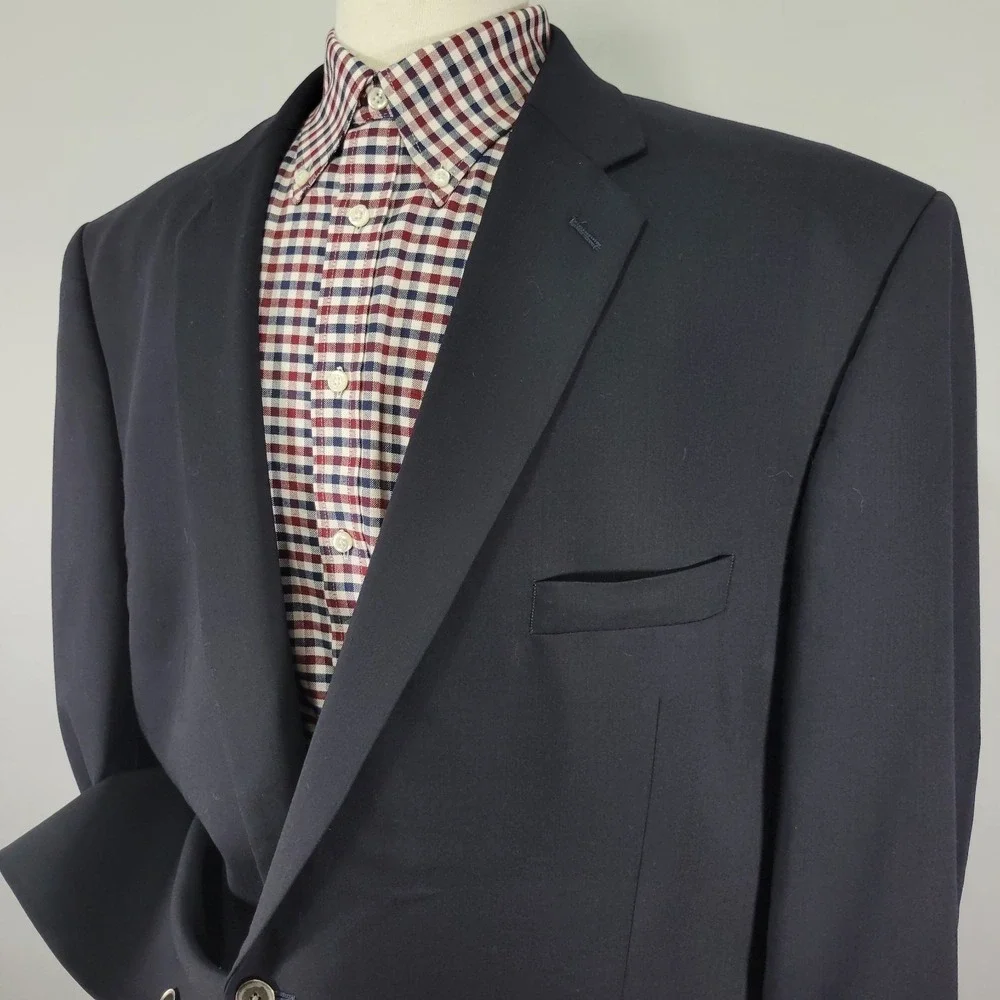 Calvin Klein Men's Sport Coat Blazer Two‎ Silver Button Deep Navy Wool Size 54L