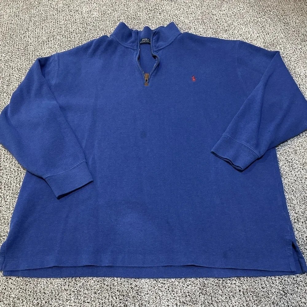 POLO RALPH LAUREN XXL Bright Cobalt Blue Mesh Knit 1/4 Quarter Zip R $138